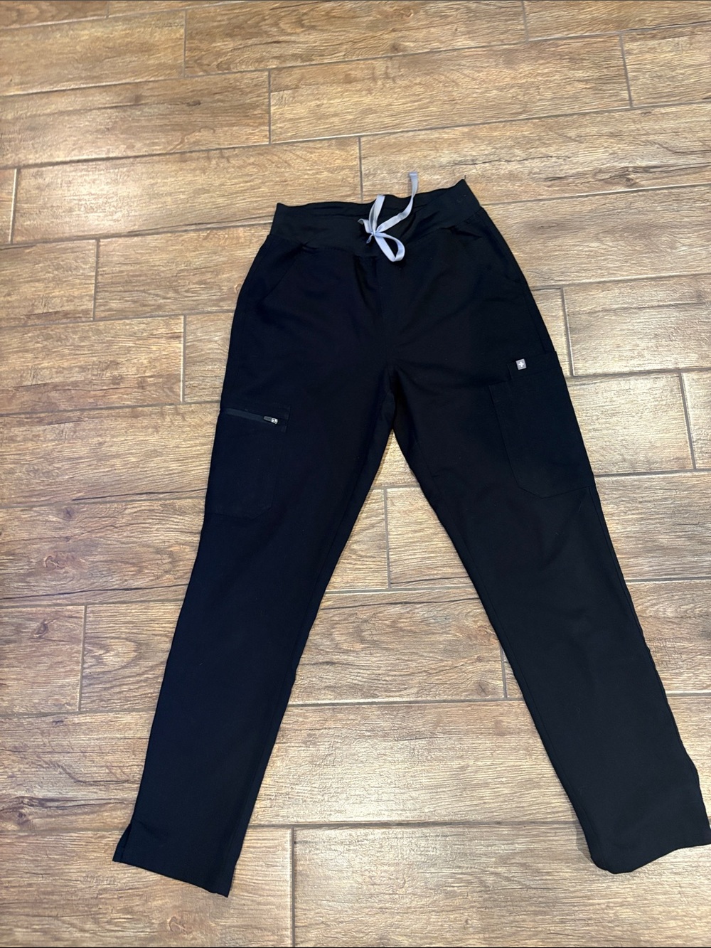 Figs Black Scrub Pants with Gray Drawstring